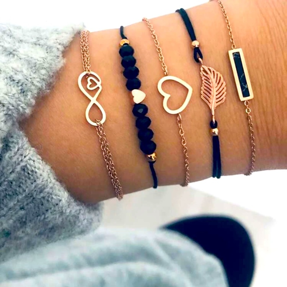 5 pc. Heart & Leaf Bracelet Set